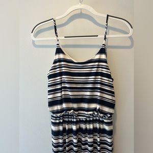 NWT Nina Leonard Spaghetti Strap Cami Maxi Dress Striped Navy Beach